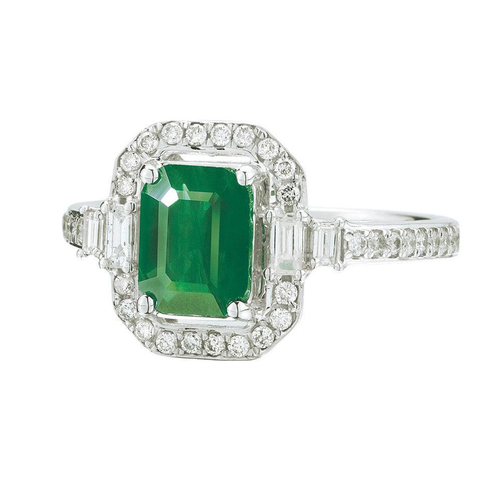 14k White Gold Emerald and Diamond Dress Ring