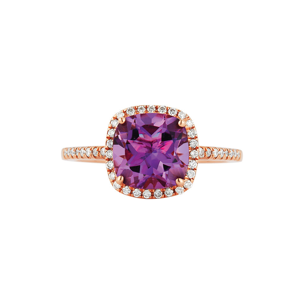 14k Rose Gold Amethyst and Diamond Halo Ring