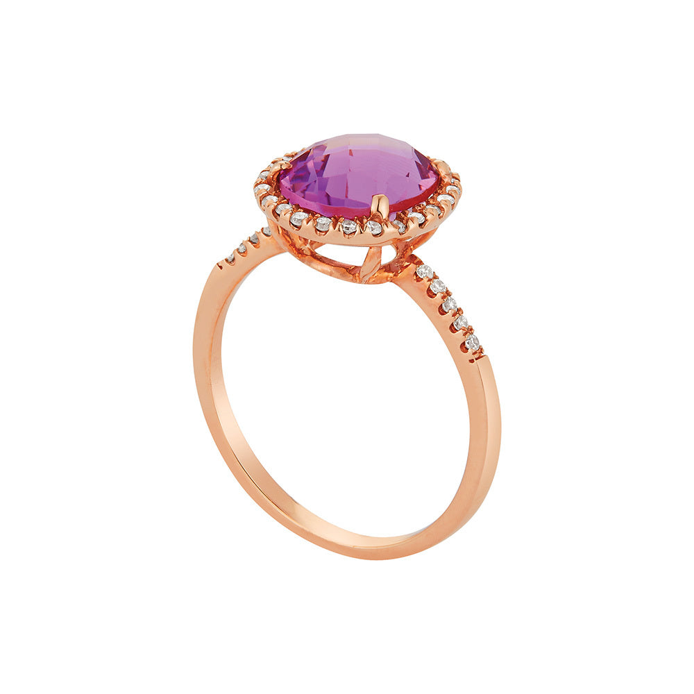 14k Rose Gold Amethyst and Diamond Halo Ring