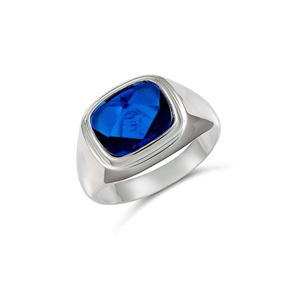 Sterling Silver 12x10mm cushion Synthetic Blue Stone (Blue Spinel) Men ring