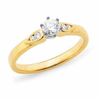 Round White Diamond Ring in 9ct (Y/W) Multi Coloured Gold
