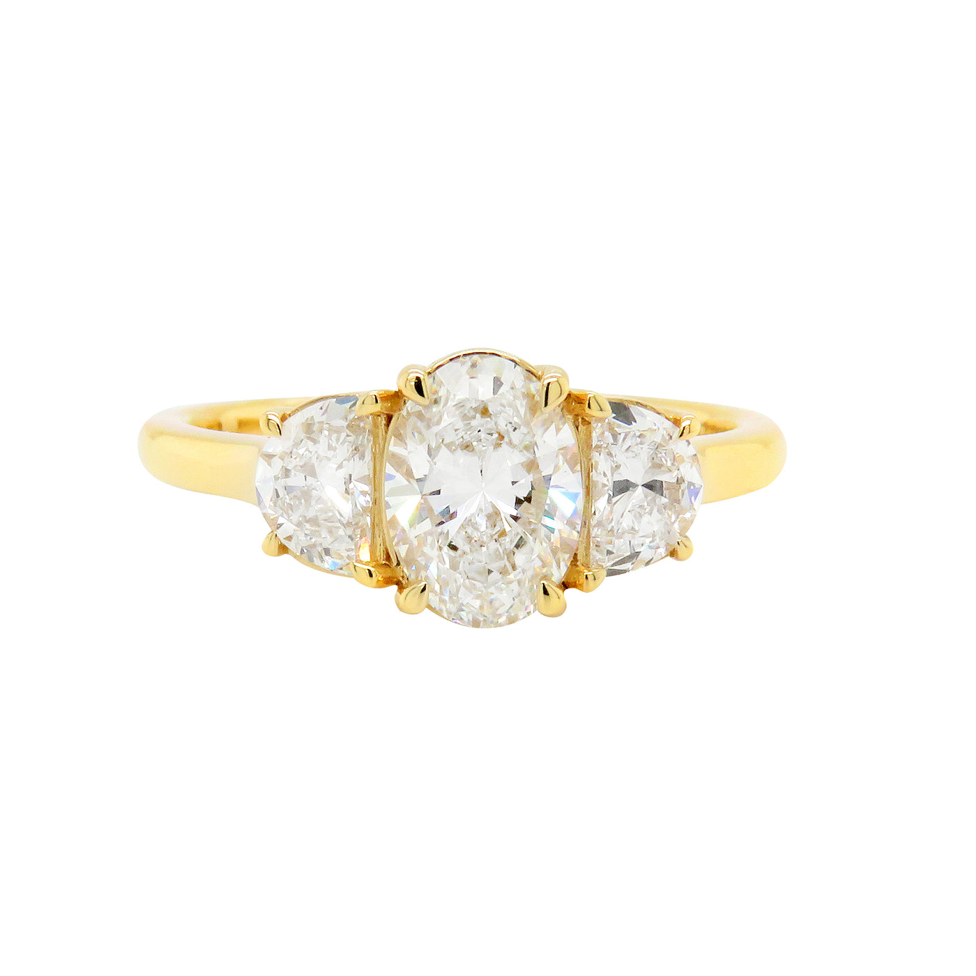 18ct yellow gold Oval Trilogy Biron Laboratory Grown Diamond Ring.