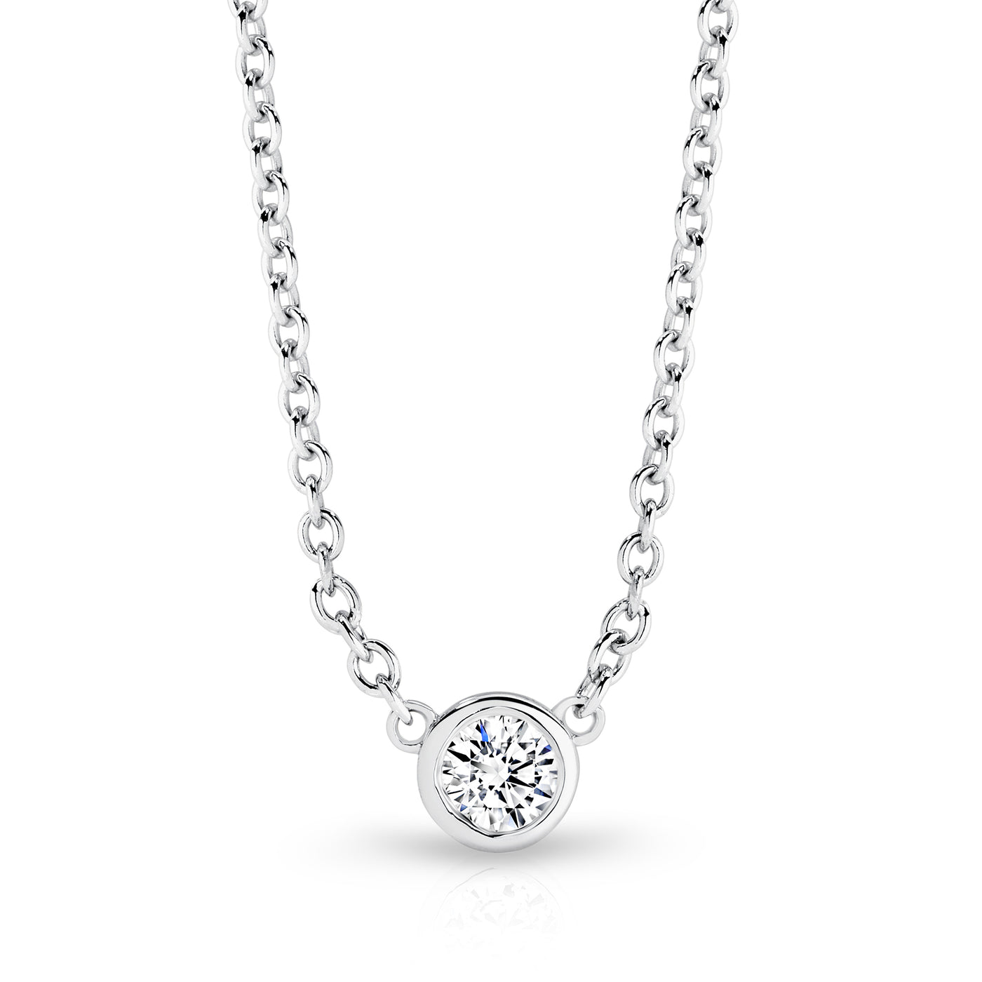 9ct white gold bezel set 0.20ct Biron Laboratory Grown Diamond Necklace.