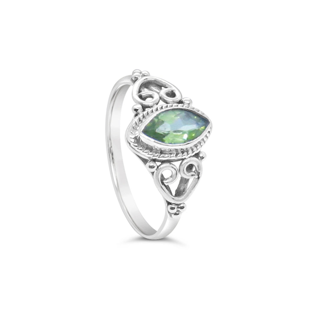 .925 Sterling Silver Peridot Facet Ring 8mm x 4mm