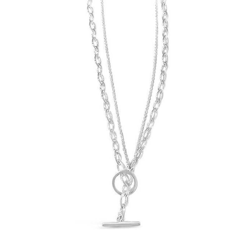 Sterling Silver Double Chain FOB Necklace