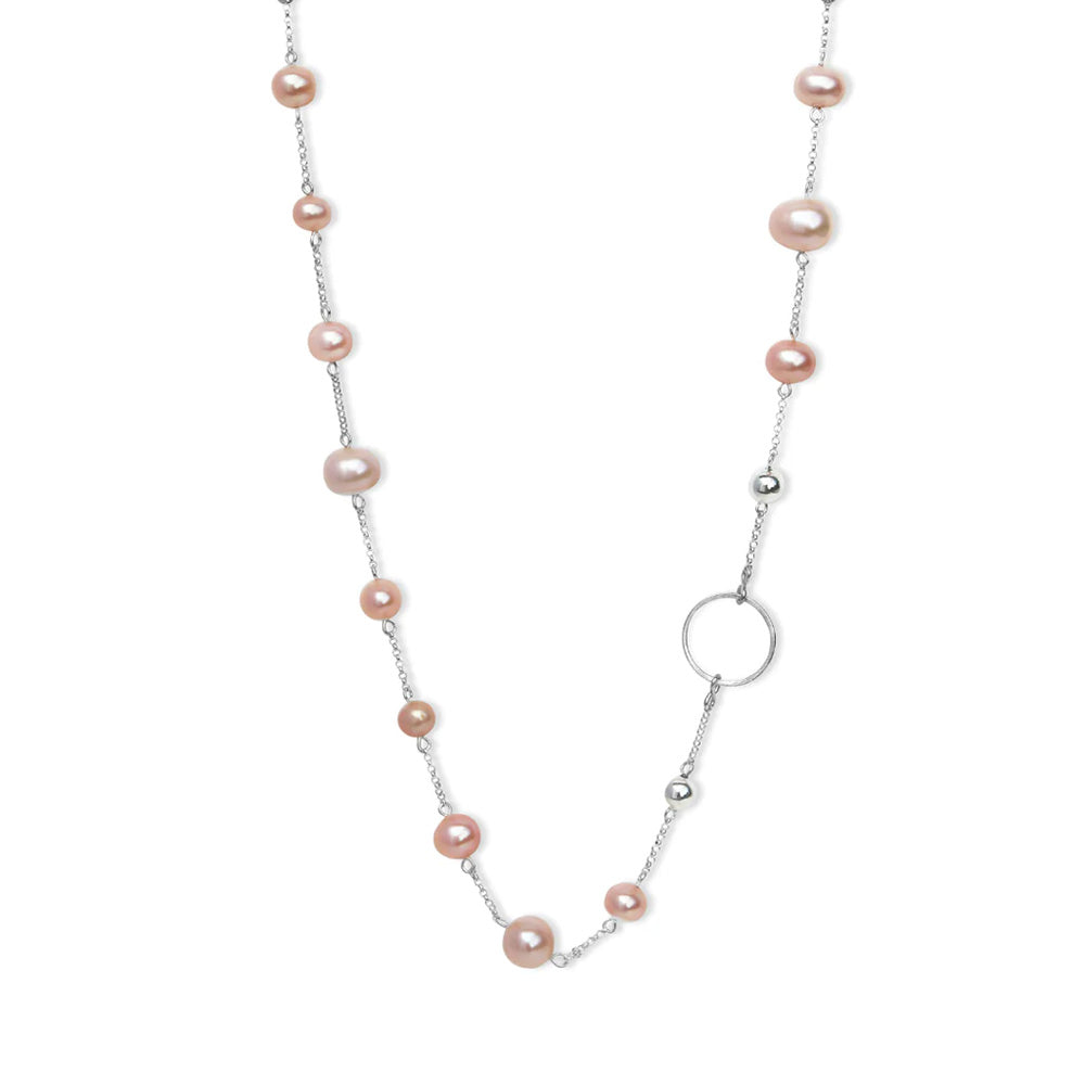 Pink Fresh Water Pearl & Sterling Silver Short Necklace