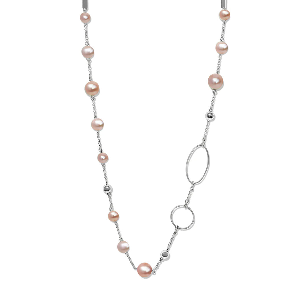 Pink Fresh Water Pearl & Sterling Silver Long Necklace