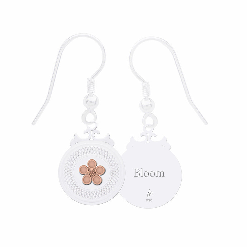 Declaration Sterling Silver with Rose Gold Bloom Emblem Earrings