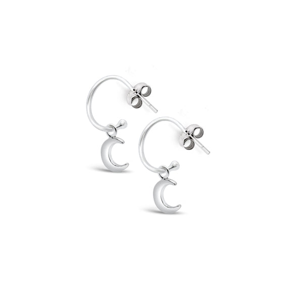 925 Sterling Silver Hoop Moon Studs 8x5mm 20mm drop