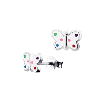 Sterling Silver - Enamel Polka Dot Butterfly Stud Earrings