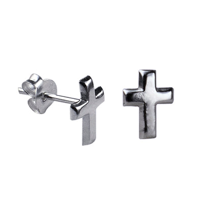Sterling Silver - Plain Cross Stud Earrings