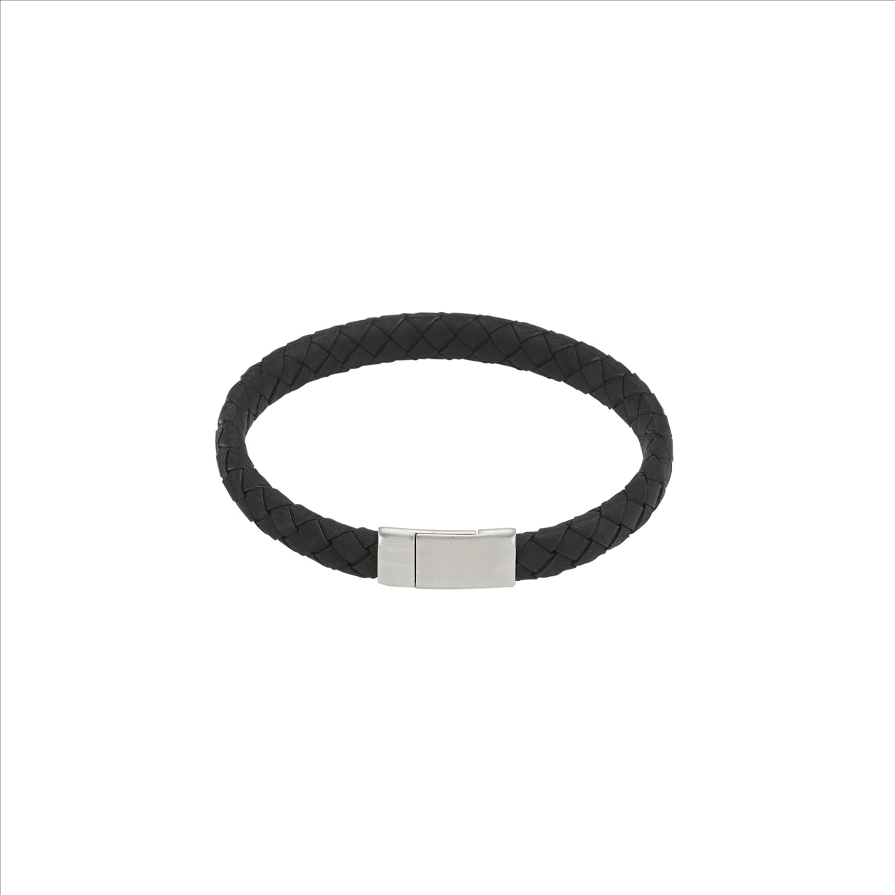 Thin Black Italian Leather/ Stainless Steel Bracelet