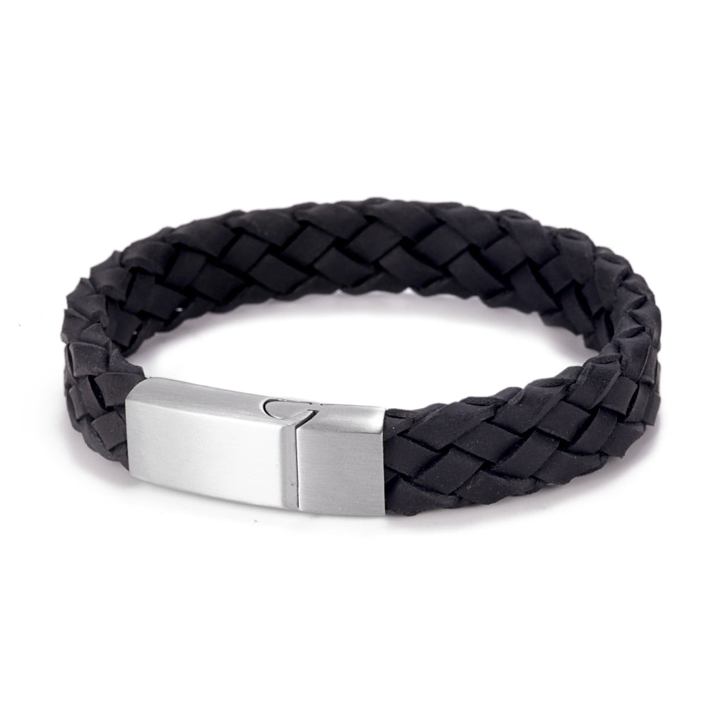 Stainless Steel/Black Italian Suede Leather Bracelet
