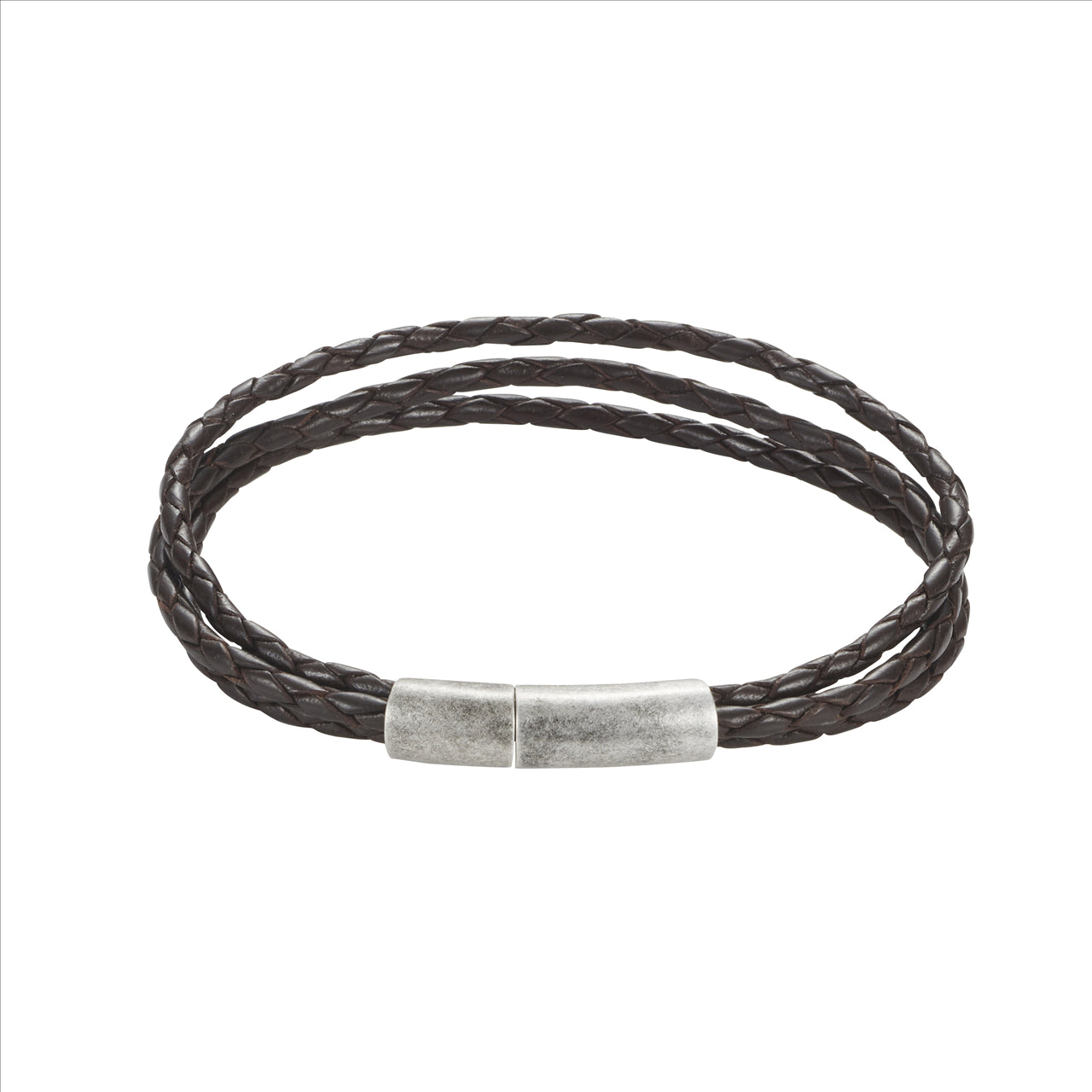 Brown Leather Triple Strand Bracelet with Antique Plated Stainless Steel Clasp