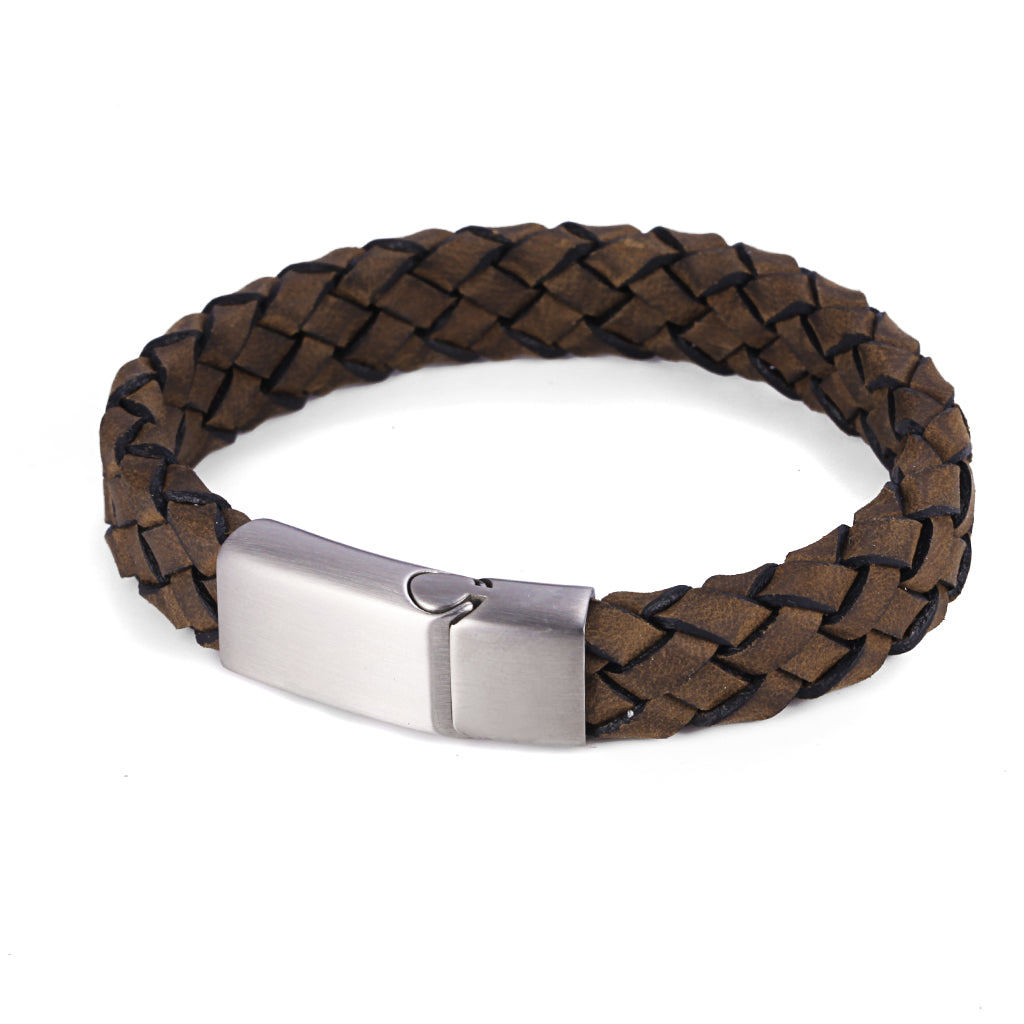 Stainless Steel/Brown Italian Suede Leather Bracelet