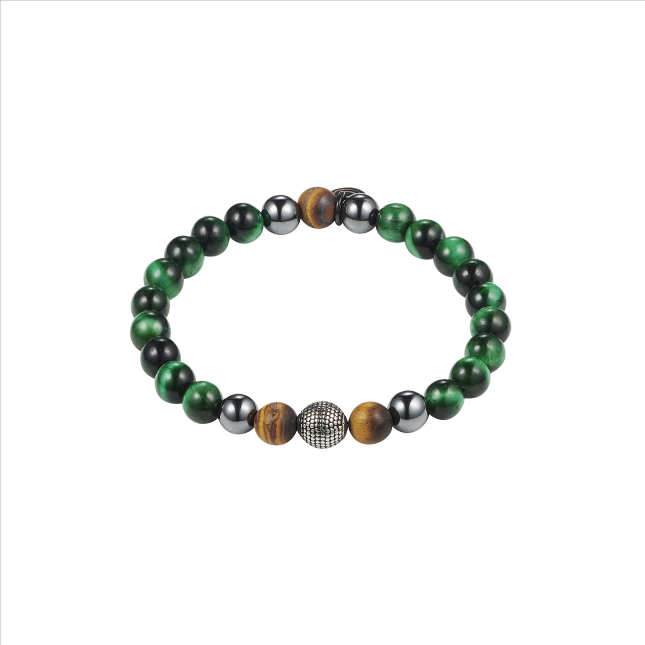 Green Tiger eye/Hematite/Tiger eye Bead Ion Plated & Stainless Steel Bracelet