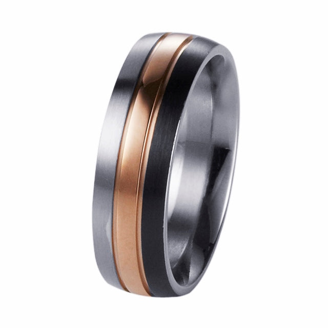 Cudworth Stainless Steel/IP Gun/Rose Gold Ring | Alexander Jewellers