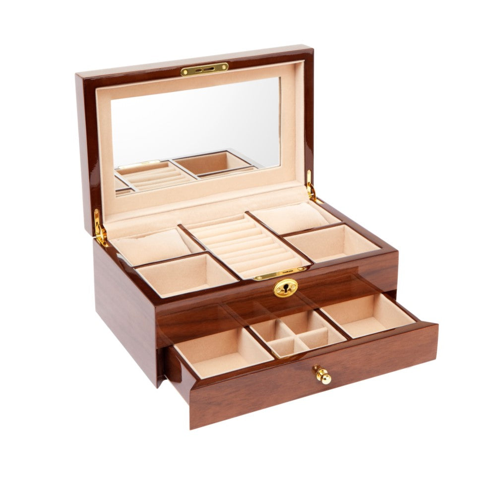 JEWELLERY BOX SINGLE DRAWER 10' WALNUT VENEER 28X18.5X12CM