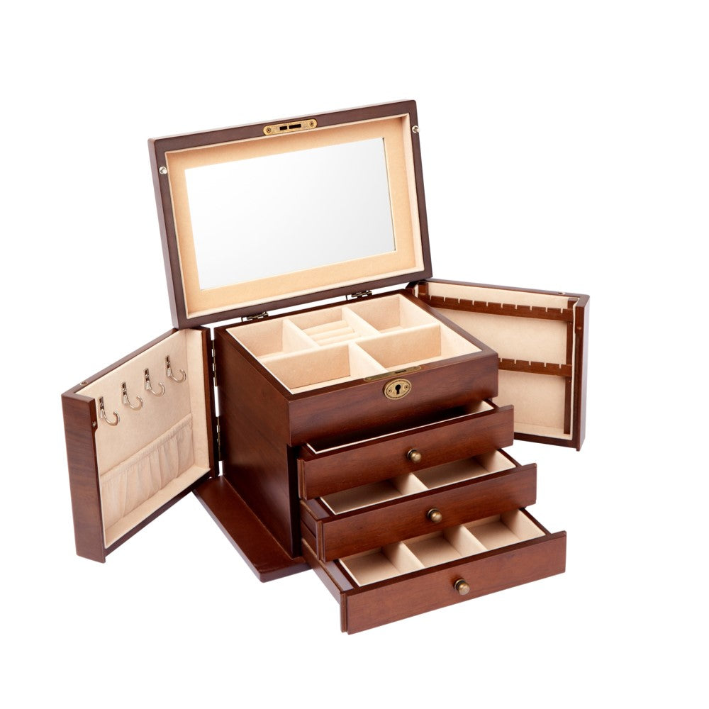 JEWELLERY BOX MATT WALNUT VENEER 4 DRAWER 28.5X19.5X20CM