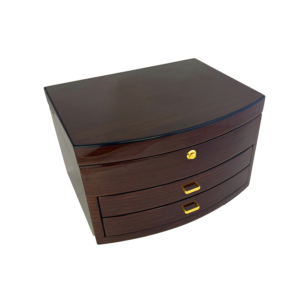 J. BOX 2 DRAWER WALNUT CURVED 30X23X18CM