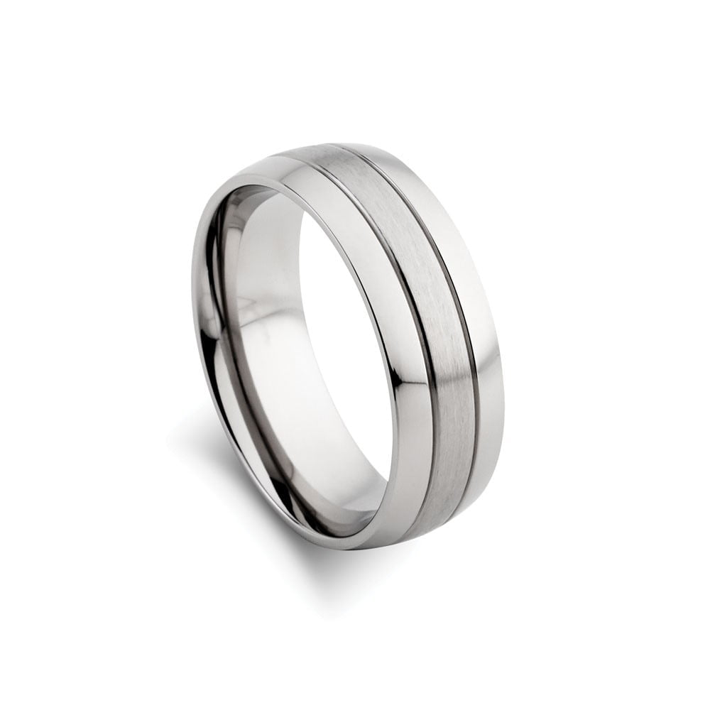 Stainless steel men’s wide band ring with matte and polished finish – modern durable jewellery