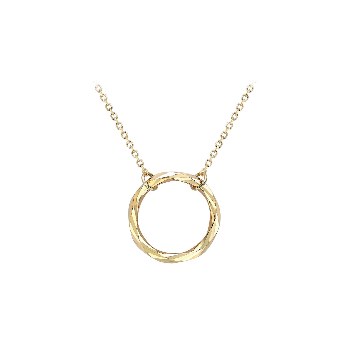 9ct Yellow Gold 17.8mm Diamond Cut Ring Adjustable Necklace 43cm-46cm