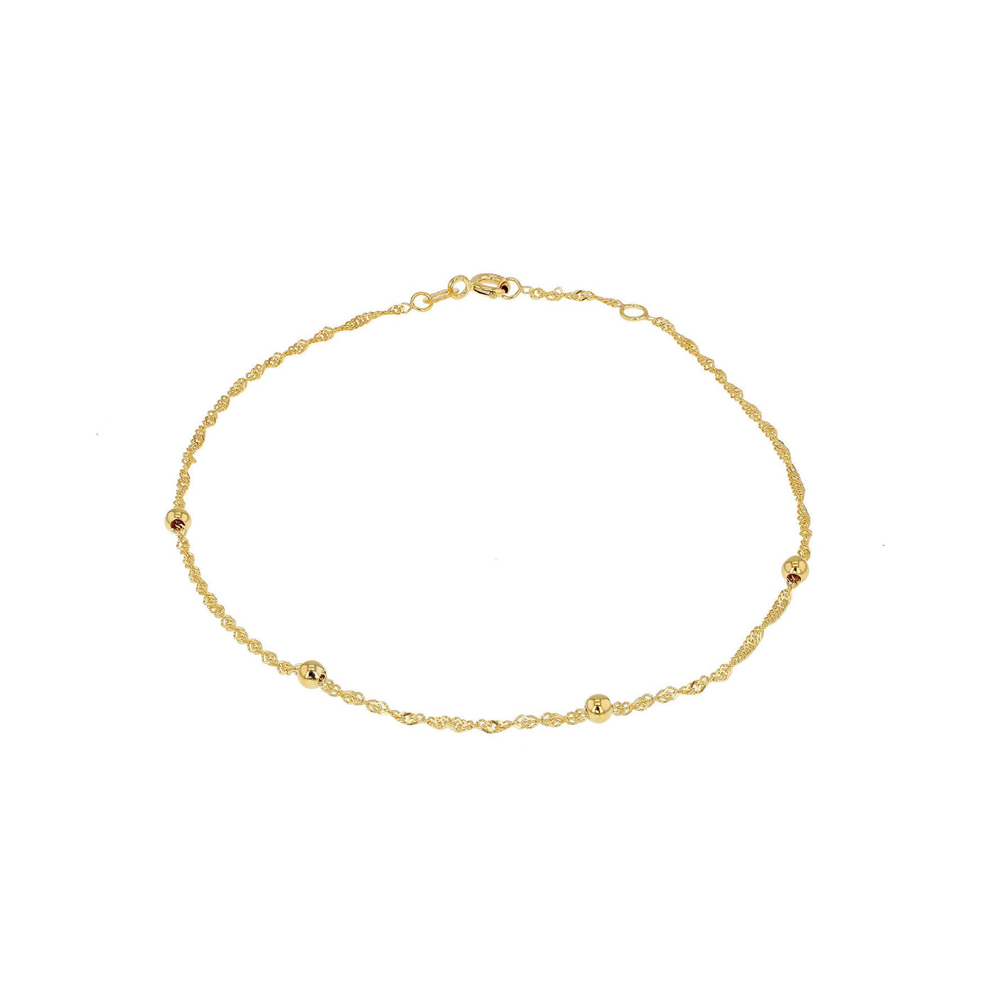 9ct Yellow Gold 3mm Balls and Twist Curb Chain Adjustable Anklet 22.5cm-24cm