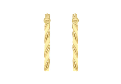 9K Yellow Gold Flat Twist Hoops 20 mm