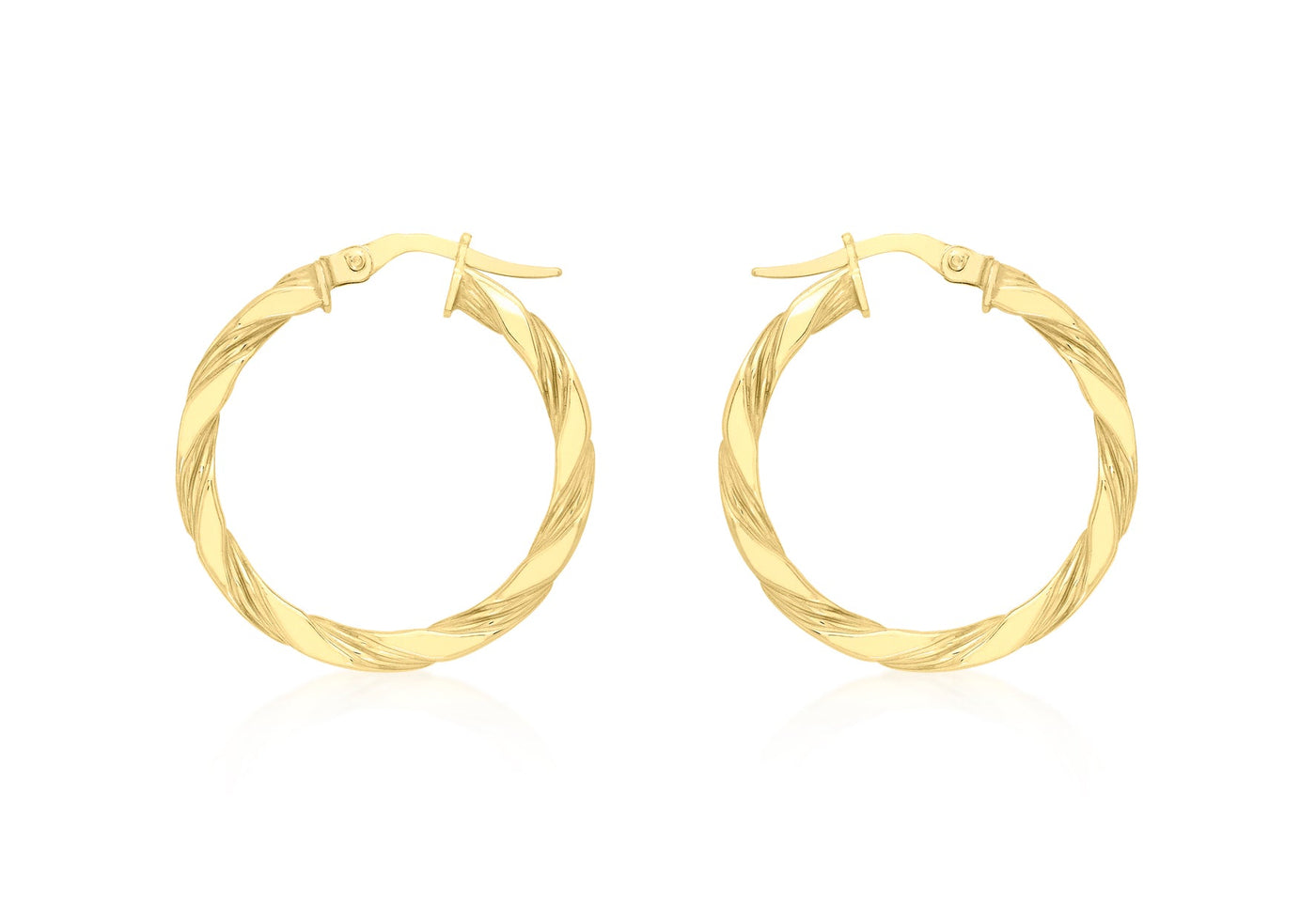 9K Yellow Gold Flat Twist Hoops 20 mm