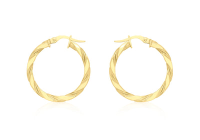 9K Yellow Gold Flat Twist Hoops 20 mm
