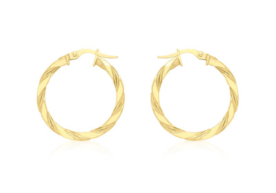 9ct Yellow Gold Flat Twist Hoops 20 mm