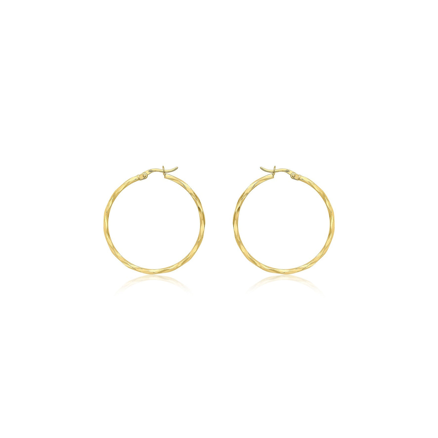 9ct Yellow Gold 33mm Diamond Cut Faceted Hoop Creole Earrings