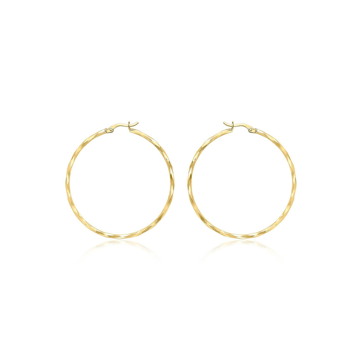 9K Yellow Gold Diamond Cut Hoop Earrings 42mm