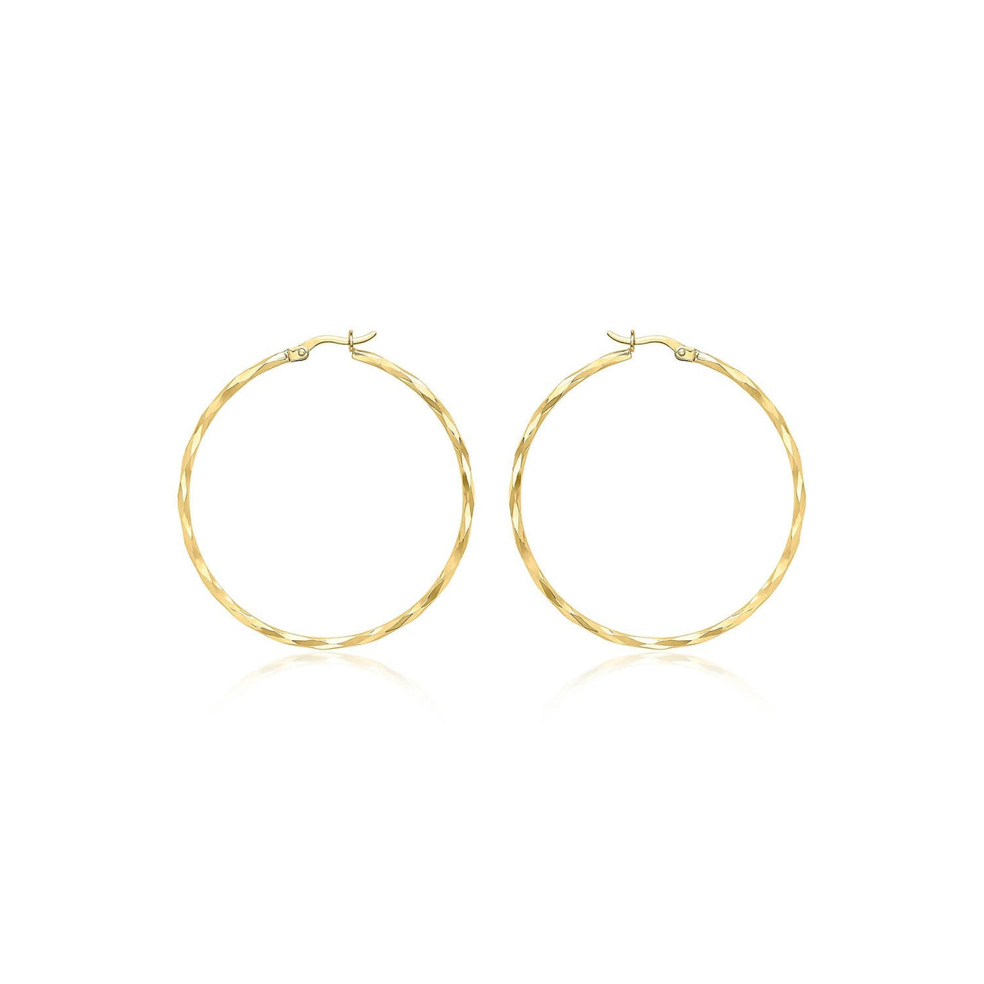 9ct Yellow Gold Diamond Cut Hoop Earrings 42mm