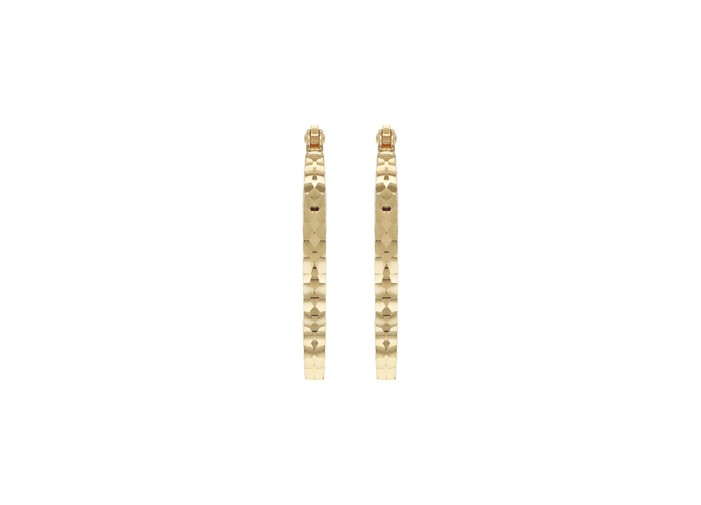 9K Yellow Gold Hollow Diamond-Cut Med Oval Hoop Earrings