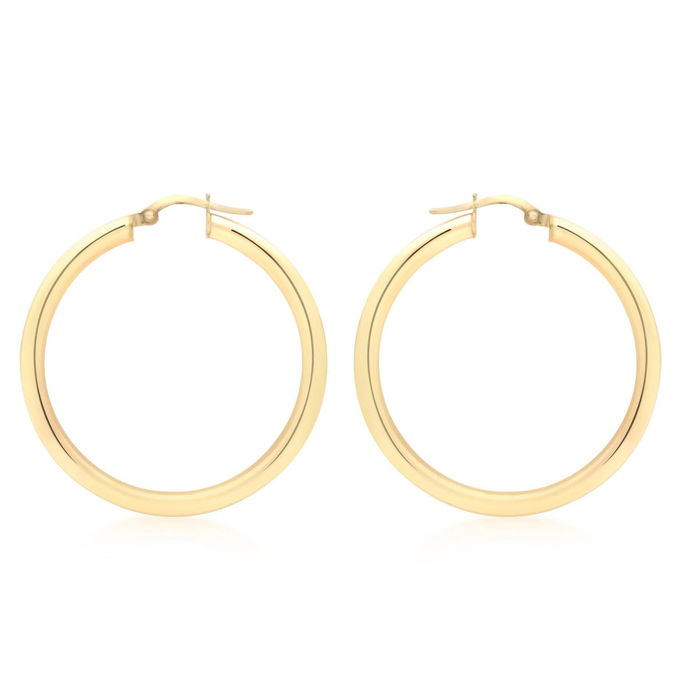 9K Yellow Gold 3mm Round Hoop Earrings 35mm
