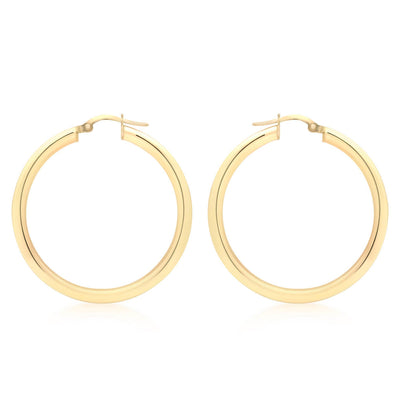 9K Yellow Gold 3mm Round Hoop Earrings 35mm