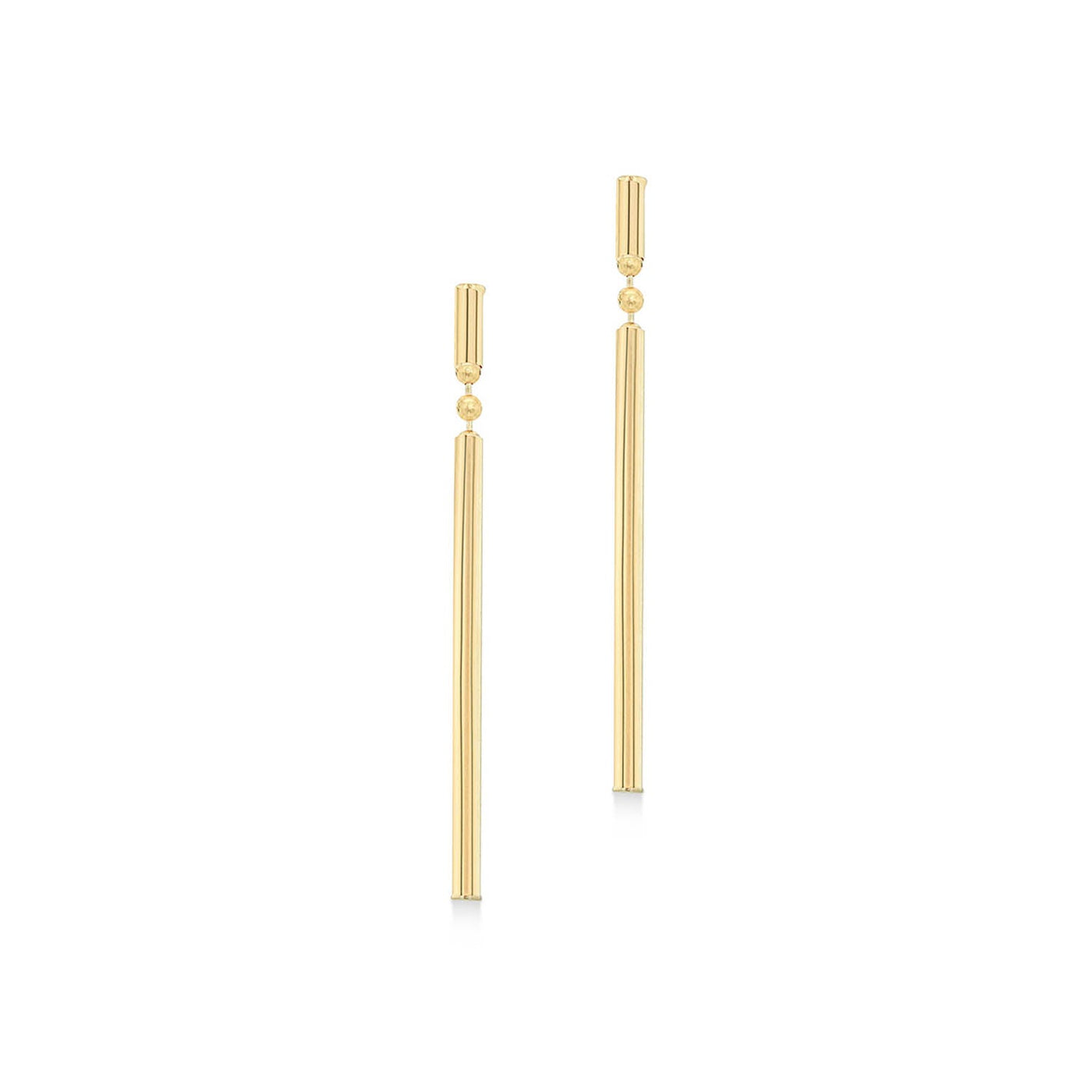 9K Yellow Gold Round Bar Drop Earrings 41mm