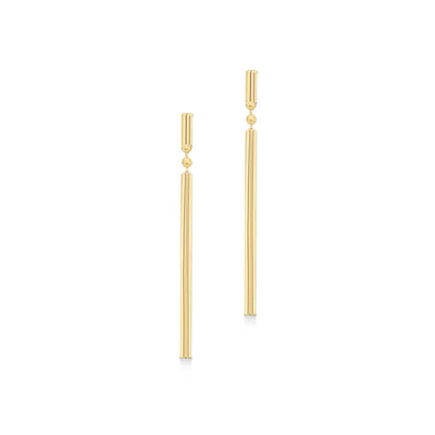 9K Yellow Gold Round Bar Drop Earrings 41mm