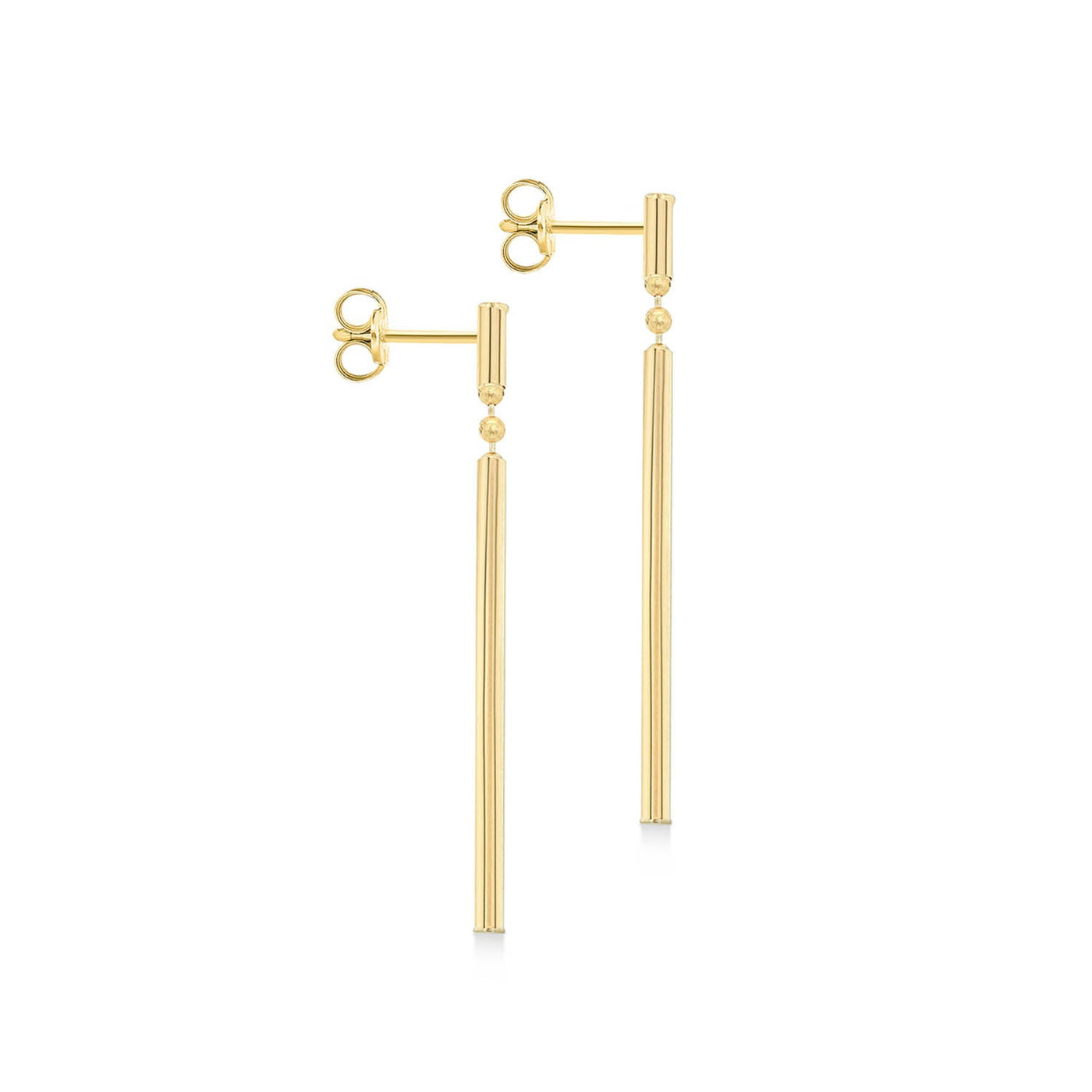 9K Yellow Gold Round Bar Drop Earrings 41mm