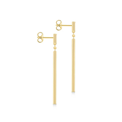 9K Yellow Gold Round Bar Drop Earrings 41mm