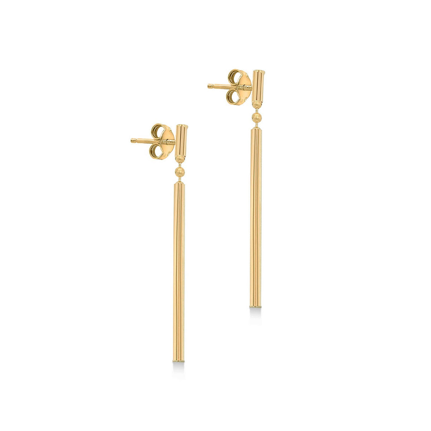 9ct Yellow Gold Round Bar Drop Earrings 41mm