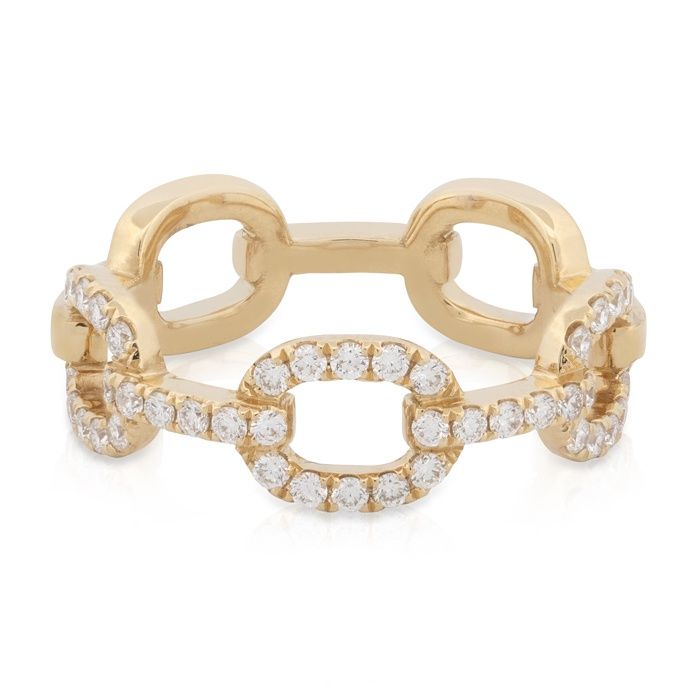 18ct yellow gold chain link diamond ring with 42 G/Si diamonds, 0.40ct, luxury statement jewellery