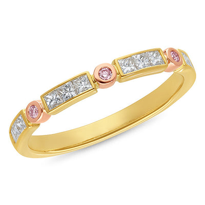 18ct Multi-Coloured Gold Pink and White Diamond Ring 