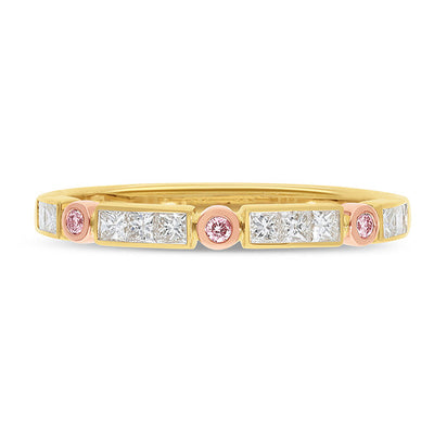 18ct Multi-Coloured Gold Pink and White Diamond Ring – front view
