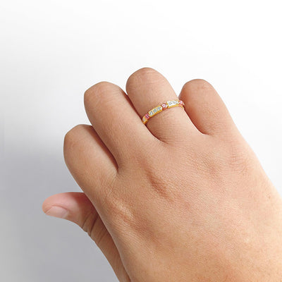 18ct Multi-Coloured Gold Pink and White Diamond Ring on hand