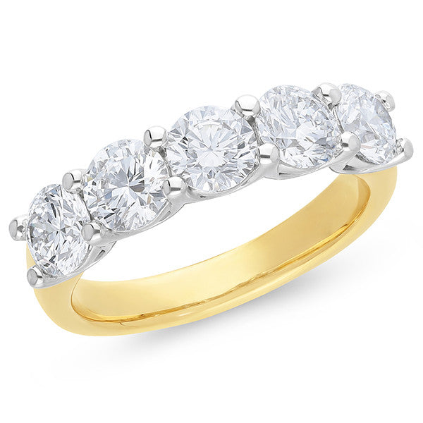 18ct yellow and white gold multi-stone lab grown diamond ring with five VS/DEF diamonds – 2.50ct TDW, Alexander Jewellers