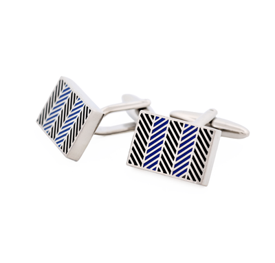 Rhodium Blue Herringbone Cufflinks