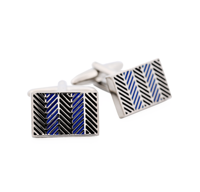 Rhodium Blue Herringbone Cufflinks