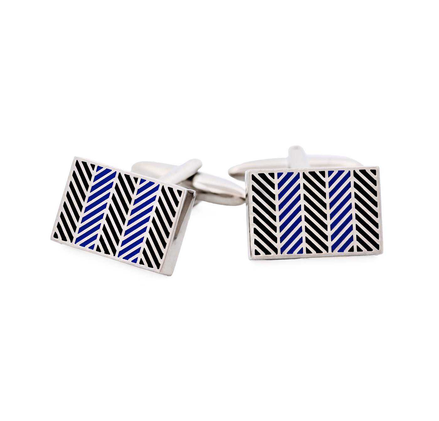 Rhodium Blue Herringbone Cufflinks